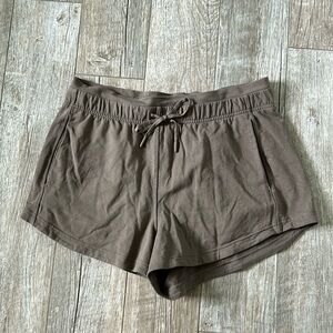 Lululemon French terry shorts cocoa brown unlined drawstring waist sz 12 LN